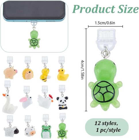 WEBEEDY 12 Styles Animals Dust Plug Charm Type C Dust Plugs with Bee Turtle Panda Rabbit Frogs Resin Pendants Phone Charging Port Protector, Suitable for All Type C Devices Unique Gift in Kuwait
