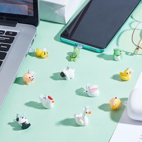WEBEEDY 12 Styles Animals Dust Plug Charm Type C Dust Plugs with Bee Turtle Panda Rabbit Frogs Resin Pendants Phone Charging Port Protector, Suitable for All Type C Devices Unique Gift in Kuwait