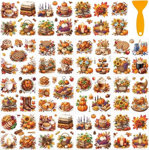 AHANDMAKER 12 Sheets Thanksgiving Harvest Pumpkin Rub on Decals Autumn Theme Rub On Transfer Sticker Fall Fruits Stickers Vintage Furniture Decals for Home Office Paper Wood DIY Crafts, 5.5x5.5 in Kuwait