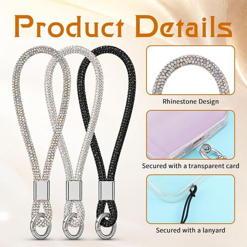3PCS Bling Rhinestone Phone Wrist Strap for Women with Full Diamond in Kuwait