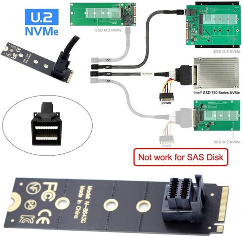 cablecc U.2 Kit SFF-8639 NVME PCIe4.0 SSD Adapter 22x80mm for Mainboard SSD 750 p3600 p3700 M.2 SFF-8643 Mini SAS HD in Kuwait