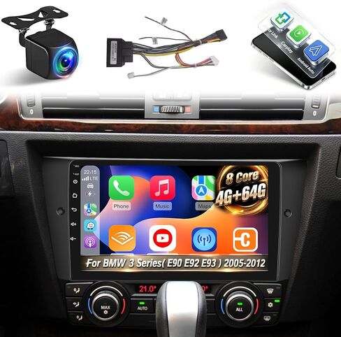 Car Radio for BMW 3 Series 328i 335i 325i E90 E91 E92 E93 2005-2012 with Wireless Carplay & Android Auto - Android 13 4+64G - 9 Inch Touchscreen Radio with WiFi & 32EQ + AHD Rear View Camera in Kuwait