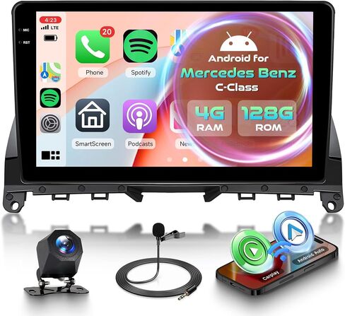 4G+128G Android Car Radio for Mercedes Benz C-Class C180 C200 C230 C250 C300 C350 W204 S204 2006-2011 with Wireless CarPlay Android Auto,9" Car Stereo Mirror Link GPS WiFi BT FM Backup Camera in Kuwait