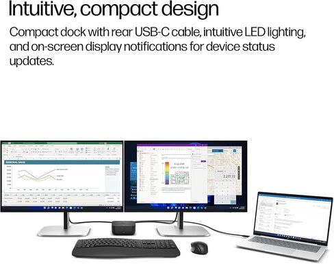 HP USB-C 100W G6 Dock + One Extra USB-C Cable Included, Future-Proof Design with Ambient LED Lighting, On-Screen Notifications, Extra USB-C Ports, HDMI 2.1, 120Hz (Renewed) in Kuwait