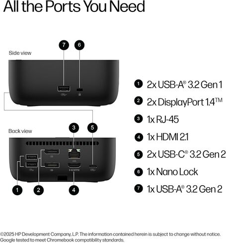 HP USB-C 100W G6 Dock + One Extra USB-C Cable Included, Future-Proof Design with Ambient LED Lighting, On-Screen Notifications, Extra USB-C Ports, HDMI 2.1, 120Hz (Renewed) in Kuwait