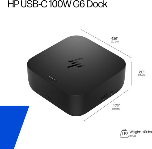 HP USB-C 100W G6 Dock + One Extra USB-C Cable Included, Future-Proof Design with Ambient LED Lighting, On-Screen Notifications, Extra USB-C Ports, HDMI 2.1, 120Hz (Renewed) in Kuwait