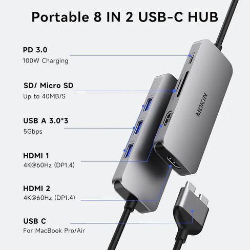 MOKiN Docking Station for MacBook ProAir,USB C Docking Station Dual Monitor in Kuwait