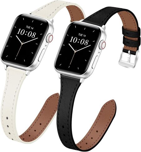 JR.DM 2 Pack Slim Leather Bands for Women Compatible with Apple Watch 40mm 42mm(S10/11) 41mm 38mm, Soft Top Leather Watch Thin Straps Replacement for iWatch Series 11/10/9/8/7/6/5/4/3/2/1/SE in Kuwait