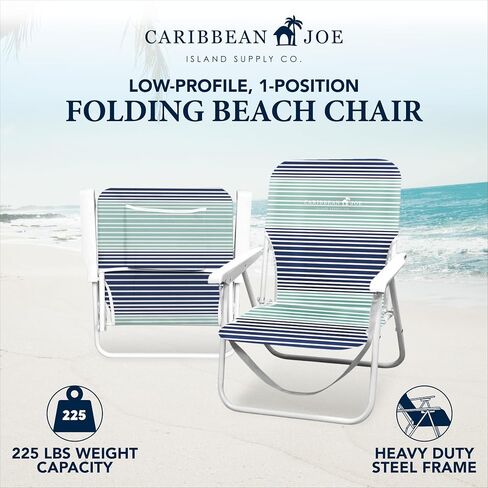 Caribbean Joe Folding Beach Chair, 1 Position Lightweight and Portable Foldable Outdoor Camping Chair with Carry Strap, Horizon Stripe in Saudi Arabia