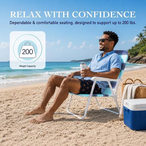 Caribbean Joe Folding Beach Chair, 1 Position Lightweight and Portable Foldable Outdoor Camping Chair with Carry Strap, Horizon Stripe in Saudi Arabia