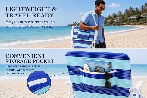 Caribbean Joe Folding Beach Chair, 1 Position Lightweight and Portable Foldable Outdoor Camping Chair with Carry Strap, Horizon Stripe in Saudi Arabia
