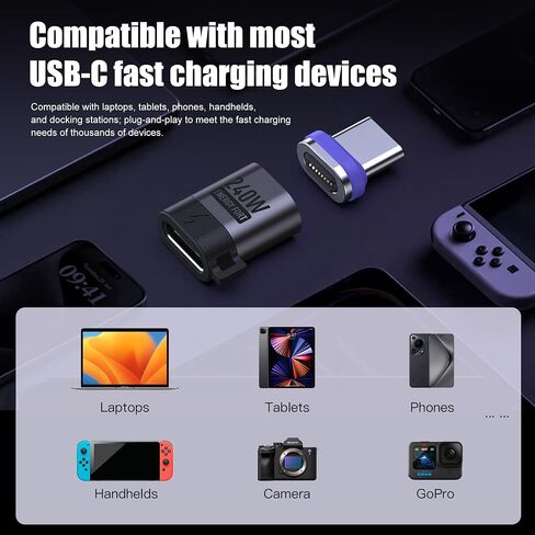 USB C Magnetic Adapter 240W(2Pack), Can Be Type C Cable Into Magnetic USB C Charging Cable, Magnetic Type C Adapter PD3.1 Fast Charging for iPhone/Xiaomi/iPad Pro/Rog Ally/Tablet, Stright in Kuwait