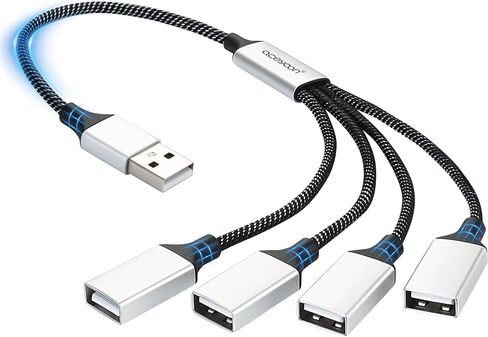 aceyoon USB Splitter 1 in 4 Out Braided Durable 1.6FT 5W USB Male to 4 USB Female OTG Hub Adapter 480Mbps Data Transfer USB2.0 Multi Port Extension Cable for Phone/Keyboard/Laptop/Printer in Kuwait