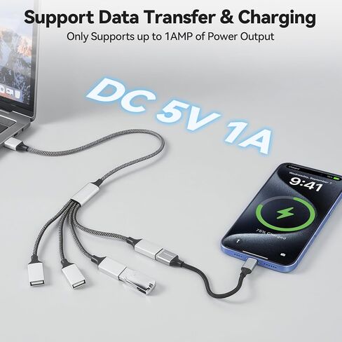 aceyoon USB Splitter 1 in 4 Out Braided Durable 1.6FT 5W USB Male to 4 USB Female OTG Hub Adapter 480Mbps Data Transfer USB2.0 Multi Port Extension Cable for Phone/Keyboard/Laptop/Printer in Kuwait