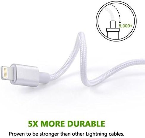 MFI Certified 10ft Long Braided Lightning USB Cable Power Wire Sync Cord [White] for US Cellular iPhone 7 Plus - US Cellular iPhone SE - Verizon iPad Air - Verizon iPad Air 2 in Kuwait