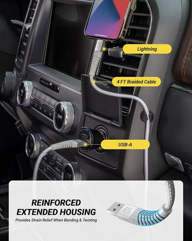 Scosche Strikeline 4ft USB A to Lightning Cable, MFi Certified Heavy Duty Braided iPhone Charger Cord with Reinforced Connector Housing, Fast Charging Compatible with iPhone, iPad & More, White in Kuwait