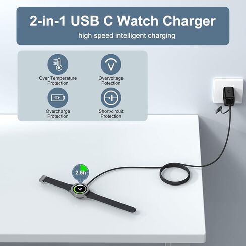 Magnetic Fast Charger Cable for Samsung Watch 8/8 Classic/7/Ultra/6/6/5 Pro/5/4/4 Classic/3/Active 2/1 Charging Pad, 3.5W Smartwatch Charger 2in1 USB A & USB C Wireless Fast Charging Cord in Kuwait