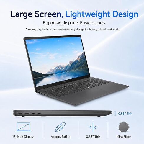 HP OmniBook 3 16 AI Touchscreen Laptop, 16" 2K WUXGA IPS Display, Intel Core Ultra 5 225U, 16GB RAM, 512GB PCIe SSD, Wi-Fi 7, FHD Webcam, Numeric Keypad, Dual USB-C, Windows 11 Home in Kuwait