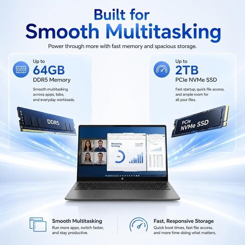 HP OmniBook 3 16 AI Touchscreen Laptop, 16" 2K WUXGA IPS Display, Intel Core Ultra 5 225U, 16GB RAM, 512GB PCIe SSD, Wi-Fi 7, FHD Webcam, Numeric Keypad, Dual USB-C, Windows 11 Home in Kuwait