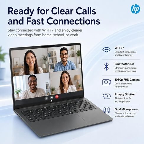 HP OmniBook 3 16 AI Touchscreen Laptop, 16" 2K WUXGA IPS Display, Intel Core Ultra 5 225U, 16GB RAM, 512GB PCIe SSD, Wi-Fi 7, FHD Webcam, Numeric Keypad, Dual USB-C, Windows 11 Home in Kuwait