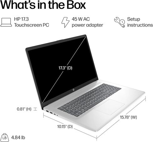 HP 17 Inch Laptop Touchscreen Computer, 17.3 HD+ Business Laptop AI PC, Intel Core 5(10-Core, Beat i7-1355U), Customized RAM(16GB/32GB/64GB)+SSD(1TB /2TB), Windows 11 Pro,10-Key Backlit Keyboard in Kuwait