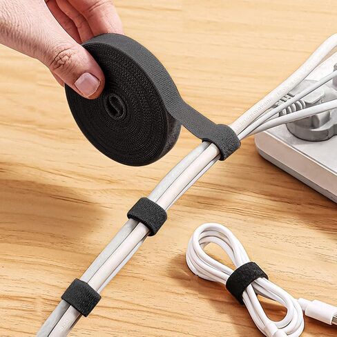 Adjustable Cable Ties, Reusable Hook-and-loop Fastener Ties for Cable Organization, Wire Management, and Wire Storage (Black) in Kuwait