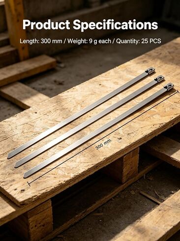 25Pcs Metal Zip Ties, 304 Stainless Steel 11.8 Inch Heavy Duty Self-Locking Cable Ties for Outdoor, Machinery, Vehicles, Farms, Fence, UV Resistant Rustproof in Kuwait
