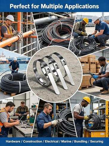 25Pcs Metal Zip Ties, 304 Stainless Steel 11.8 Inch Heavy Duty Self-Locking Cable Ties for Outdoor, Machinery, Vehicles, Farms, Fence, UV Resistant Rustproof in Kuwait