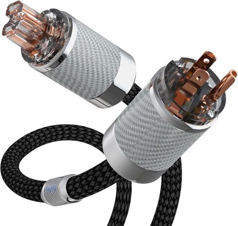 Preffair HiFi Black Braided Power Cable 4N OFC Copper AC Power Cord with Pure Coppper 3 Pin US Plug/C15 Female Connectors, 125V/15A for CD/Mixer/Amplifier/DAC Recorder (4.9ft) in Kuwait