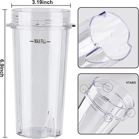 2x 16oz Single Serve Cup with Lid for Nutri Ninja Blender BL660 BL663 BL740 BL770 BL780 BL810 in Kuwait