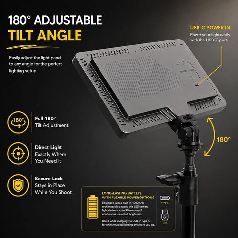 Professional LED Video Light Panel, Compatible with Panasonic HC-X20, 240 LEDs, USB-C Rechargeable 4000mAh Battery, Adjustable Brightness & Color Temperature (Recording & Streaming) in Kuwait