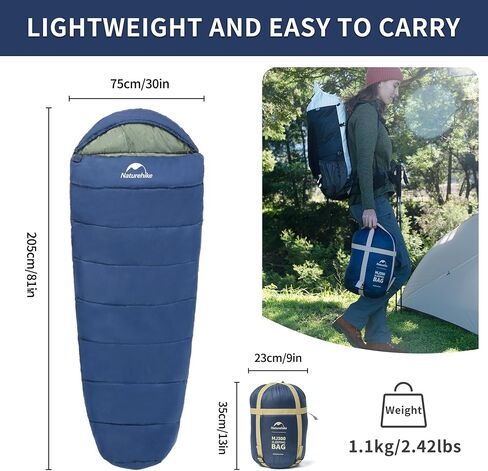 Naturehike Sleeping Bags for Adults, 23-39℉ Mummy Backpacking Sleeping Bag, 0 Degree Lightweight Sleeping Bag Warm for Camping, Hiking (Navy, Medium) in Saudi Arabia