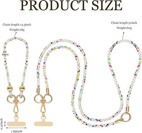 2PCS Crystal Phone Strap Set Anti Theft Crossbody Wrist Neck Lanyard in Saudi Arabia