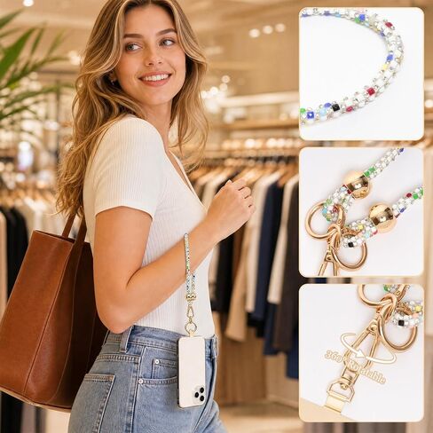 2PCS Crystal Phone Strap Set Anti Theft Crossbody Wrist Neck Lanyard in Saudi Arabia