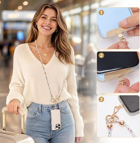 2PCS Crystal Phone Strap Set Anti Theft Crossbody Wrist Neck Lanyard in Saudi Arabia