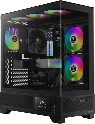 GAMDIAS Mid Tower Gaming Computer Case w/Display& App, ATX Tempered Glass PC Case, Built-in 3X 120mm ARGB PWM Fans, Up to RTX 4000 GPU/VGA 410mm& 360mm AIO/Radiator& 6x120mm Fans& 160mm CPU Cooler in Kuwait