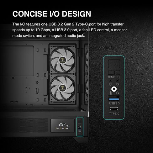 GAMDIAS Mid Tower Gaming Computer Case w/Display& App, ATX Tempered Glass PC Case, Built-in 3X 120mm ARGB PWM Fans, Up to RTX 4000 GPU/VGA 410mm& 360mm AIO/Radiator& 6x120mm Fans& 160mm CPU Cooler in Kuwait