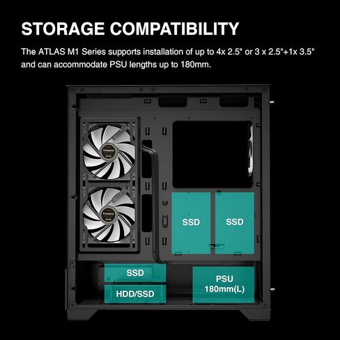 GAMDIAS Mid Tower Gaming Computer Case w/Display& App, ATX Tempered Glass PC Case, Built-in 3X 120mm ARGB PWM Fans, Up to RTX 4000 GPU/VGA 410mm& 360mm AIO/Radiator& 6x120mm Fans& 160mm CPU Cooler in Kuwait
