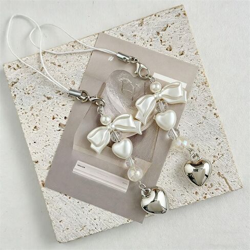 2Pcs Cute Phone Charms Aesthetic Keychain Y2K Bow Pearl Heart Cell Phone Charms Strap Camera Charm Strap Handbag Purse Bag Charm Cellphone Keychains For Women Hanging Pendant Decorations Accessories in Kuwait