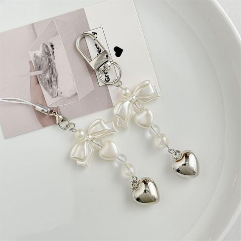2Pcs Cute Phone Charms Aesthetic Keychain Y2K Bow Pearl Heart Cell Phone Charms Strap Camera Charm Strap Handbag Purse Bag Charm Cellphone Keychains For Women Hanging Pendant Decorations Accessories in Kuwait