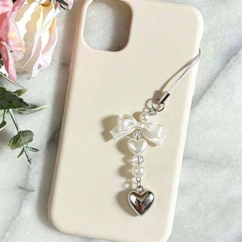 2Pcs Cute Phone Charms Aesthetic Keychain Y2K Bow Pearl Heart Cell Phone Charms Strap Camera Charm Strap Handbag Purse Bag Charm Cellphone Keychains For Women Hanging Pendant Decorations Accessories in Kuwait