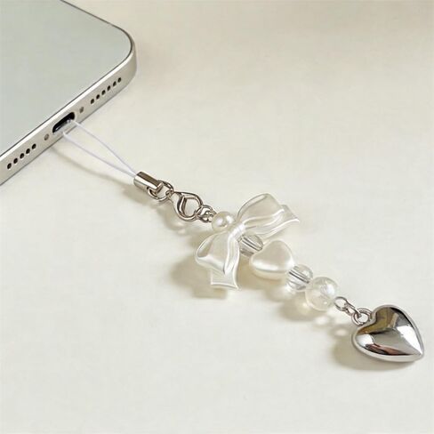 2Pcs Cute Phone Charms Aesthetic Keychain Y2K Bow Pearl Heart Cell Phone Charms Strap Camera Charm Strap Handbag Purse Bag Charm Cellphone Keychains For Women Hanging Pendant Decorations Accessories in Kuwait