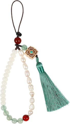 UKCOCO Cell Phone Lanyard Strap Chinese Style Tassel Pearl Beading Hand Wrist Strap Pendant Key Chain Keyring in Kuwait