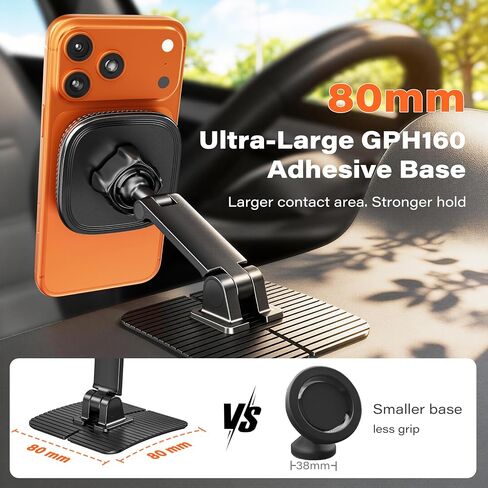 APPS2Car for Magsafe Car Mount, Dual-Axis Adjustable Magnetic Phone Holder for Car with Large 3.15" x 3.15" Adhesive Base, Fit Most Flat & Micro-Curved Dashboard, Compatible for iPhone 12-17 Series in Kuwait