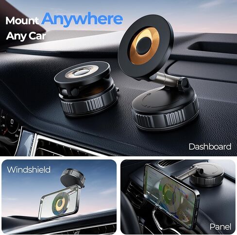Vacuum Magnetic Suction Phone Holder, 360° Adjustable Suction Cup Phone Mount for Car/Gym/Mirror/Shower, Hands-Free Car Phone Holder, Compatible with iPhone Android and All Smartphones in Kuwait