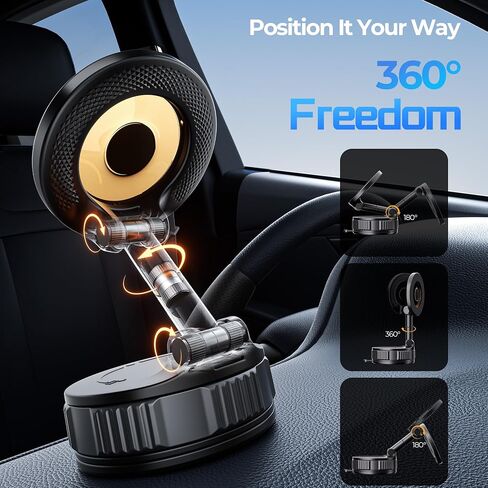 Vacuum Magnetic Suction Phone Holder, 360° Adjustable Suction Cup Phone Mount for Car/Gym/Mirror/Shower, Hands-Free Car Phone Holder, Compatible with iPhone Android and All Smartphones in Kuwait