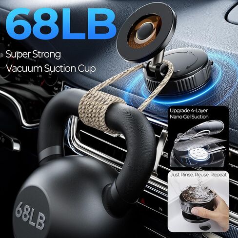 Vacuum Magnetic Suction Phone Holder, 360° Adjustable Suction Cup Phone Mount for Car/Gym/Mirror/Shower, Hands-Free Car Phone Holder, Compatible with iPhone Android and All Smartphones in Kuwait