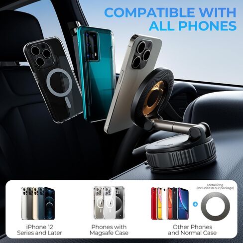 Vacuum Magnetic Suction Phone Holder, 360° Adjustable Suction Cup Phone Mount for Car/Gym/Mirror/Shower, Hands-Free Car Phone Holder, Compatible with iPhone Android and All Smartphones in Kuwait