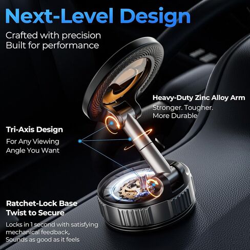 Vacuum Magnetic Suction Phone Holder, 360° Adjustable Suction Cup Phone Mount for Car/Gym/Mirror/Shower, Hands-Free Car Phone Holder, Compatible with iPhone Android and All Smartphones in Kuwait