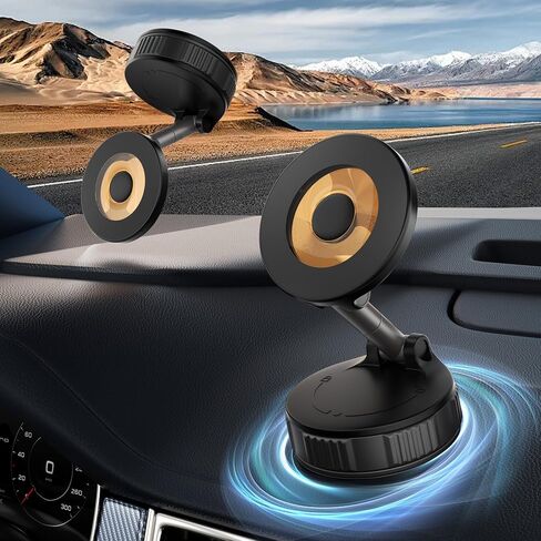 Vacuum Magnetic Suction Phone Holder, 360° Adjustable Suction Cup Phone Mount for Car/Gym/Mirror/Shower, Hands-Free Car Phone Holder, Compatible with iPhone Android and All Smartphones in Kuwait